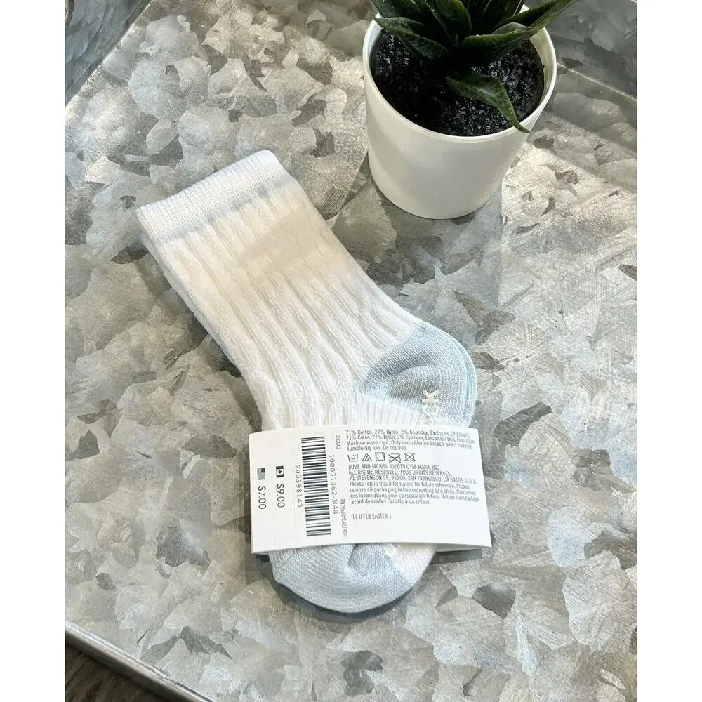 Janie and Jack‎ Baby Boys 3-6 Months Cable Knit Ribbed Crew Socks in White/Blue